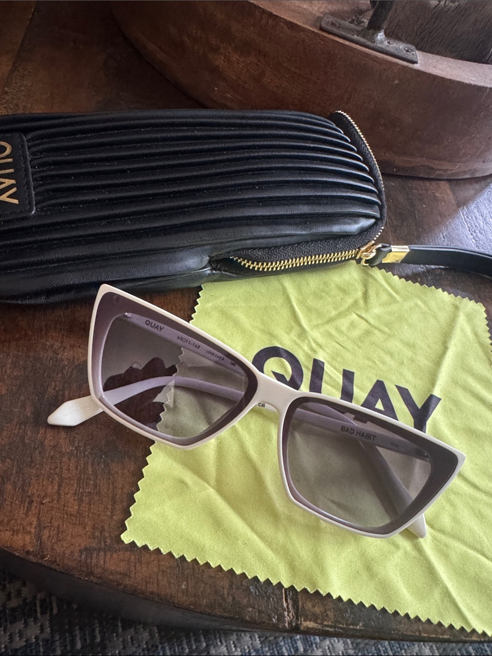 Quay Australia Bad Habit Cat-Eye Sunglasses in Light White and Gray Lenses